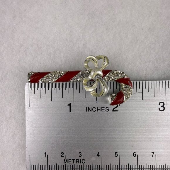 Lisner Womens Red & Silver Tone Candy Cane Brooch Vintage Holiday Jewelry Orname - Picture 4 of 5